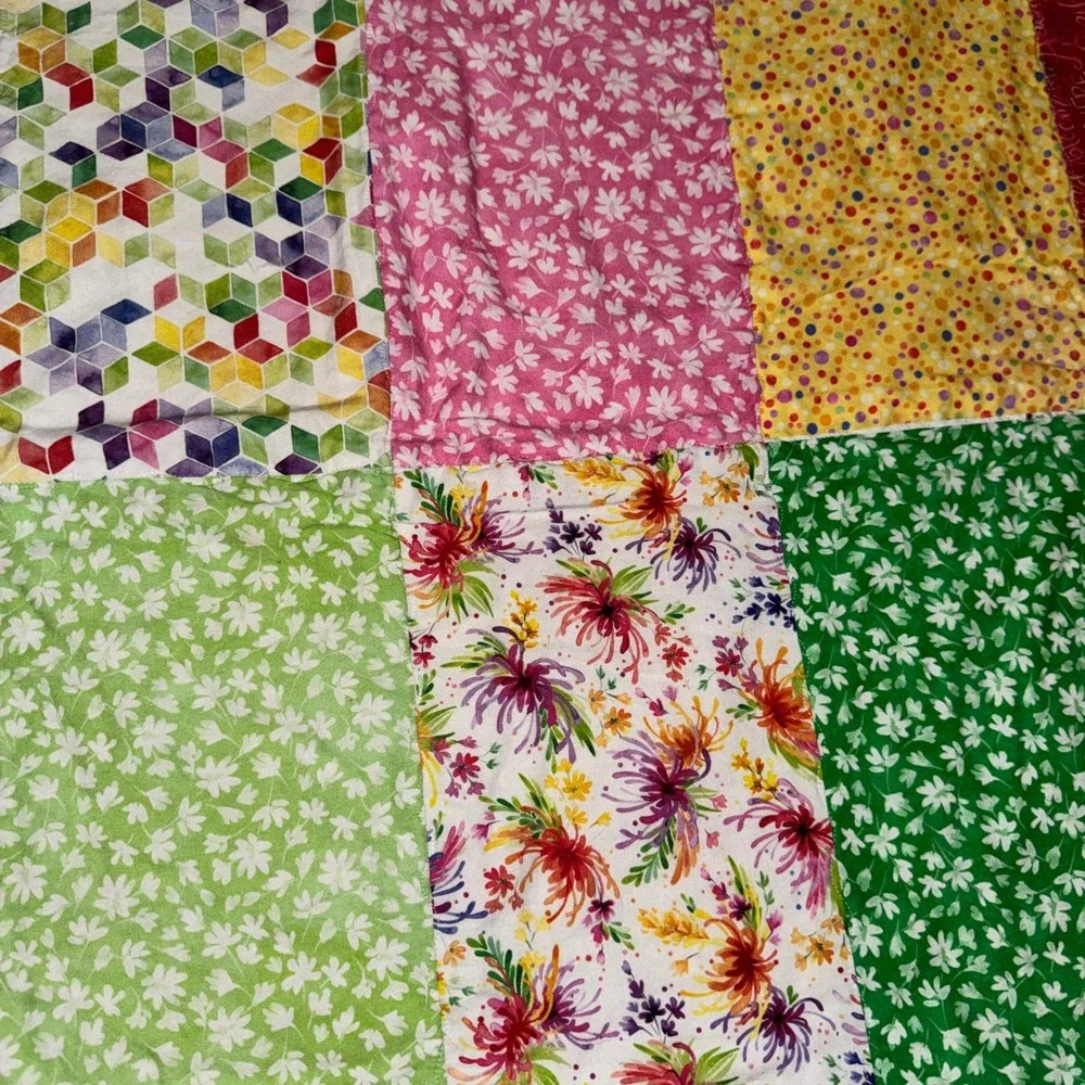 Handmade Patchwork Floral Quilt Multicolor 40x40 Vintage Reversible Lap Blanket